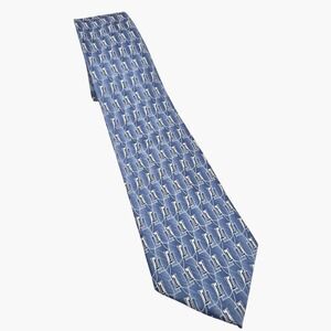 Umberto Bossi Necktie Men OS Blue White Geometric Abstract Silk Hand Made Tie